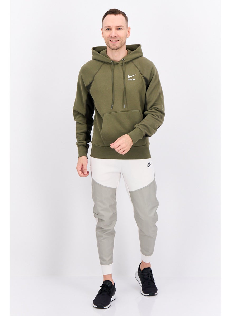 Men Sportswear Fit Short Sleeve Outdoor Hooded Sweatshirt, Olive