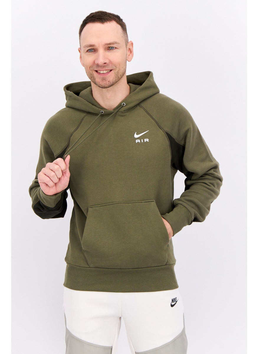Men Sportswear Fit Short Sleeve Outdoor Hooded Sweatshirt, Olive