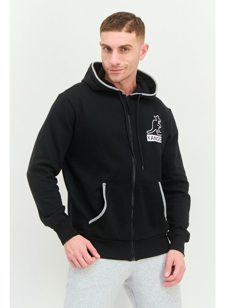 Men Graphic Print Long Sleeves Hooded Sweatshirt, Black