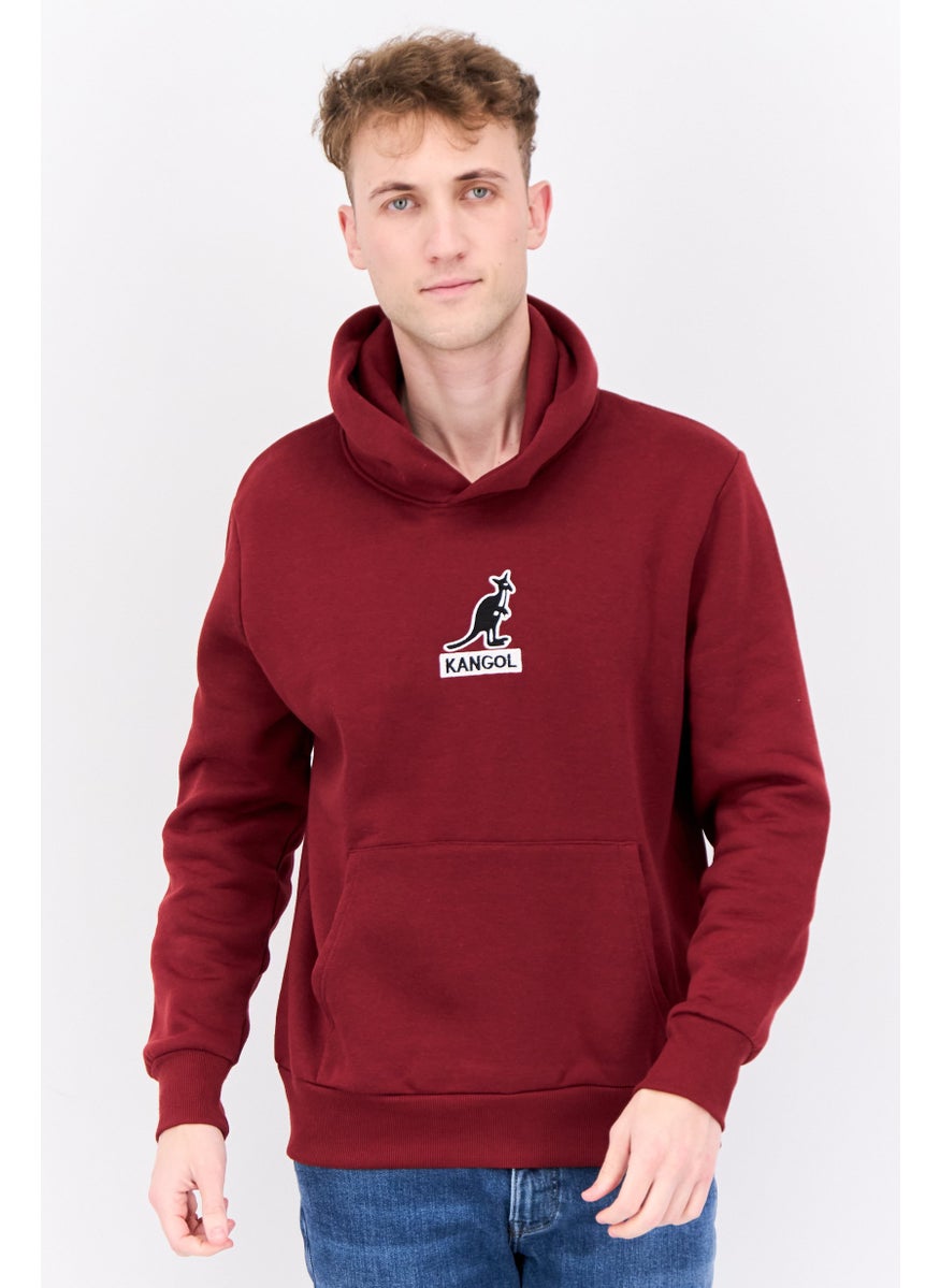 Men Hooded Embroidered Logo Long Sleeves Sweatshirt, Maroon