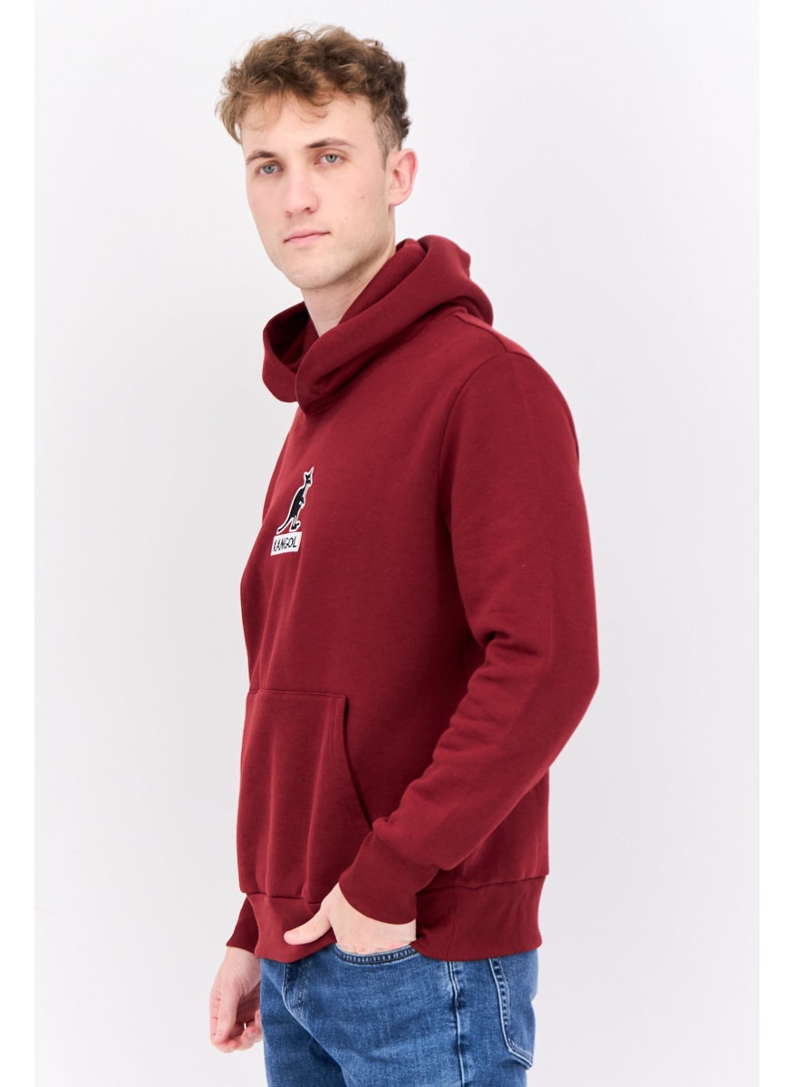 Men Hooded Embroidered Logo Long Sleeves Sweatshirt, Maroon