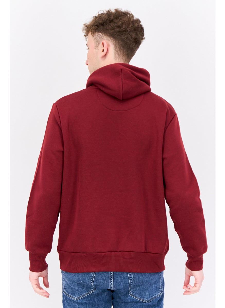 Men Hooded Embroidered Logo Long Sleeves Sweatshirt, Maroon