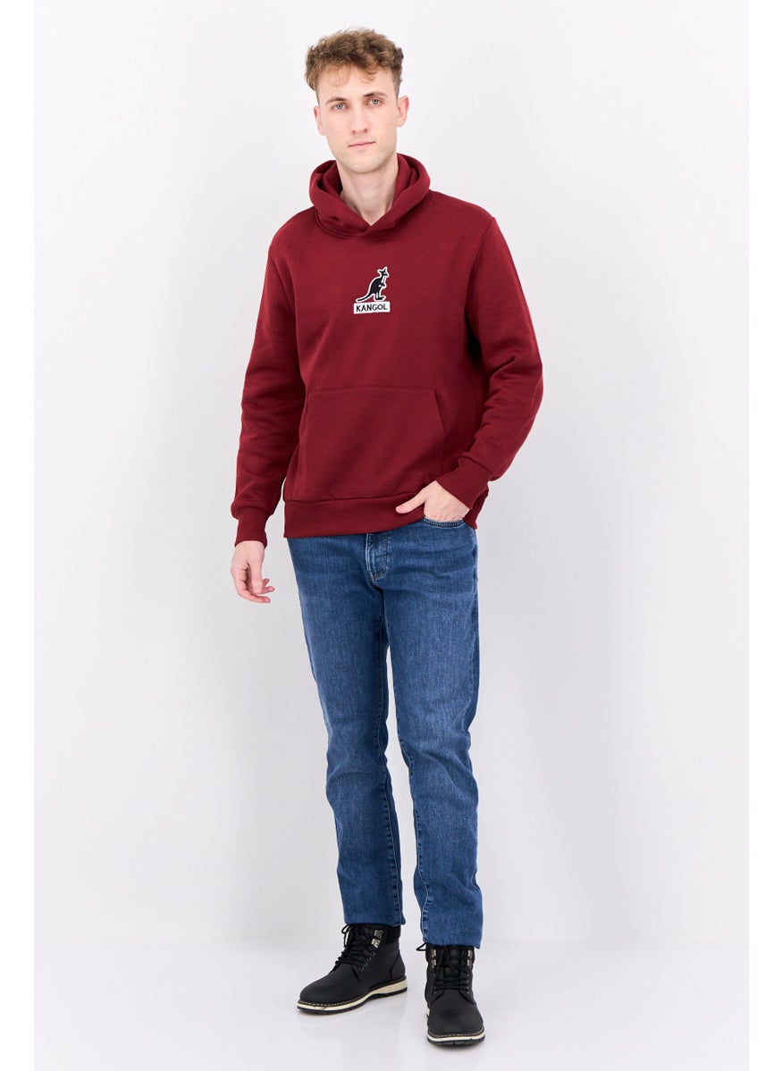 Men Hooded Embroidered Logo Long Sleeves Sweatshirt, Maroon