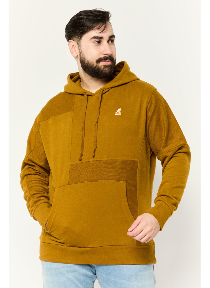 Men Hooded Embroidered Logo Long Sleeves Sweatshirt, Dark Olive