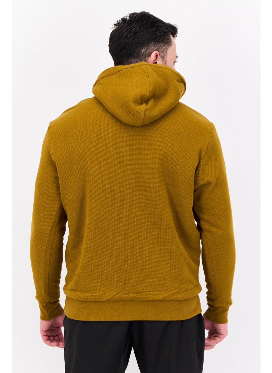 Men Embroidered Logo Long Sleeve Hoodie, Khaki