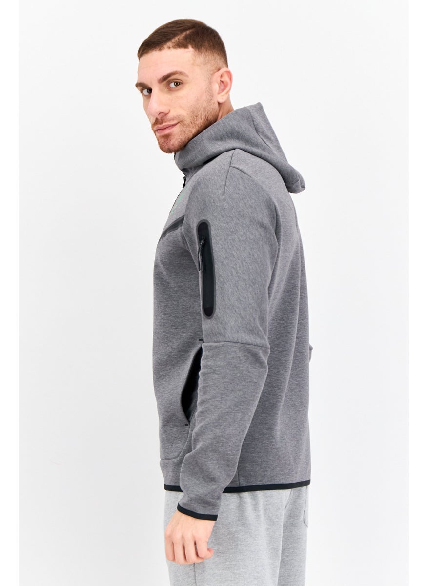 Men Sportswear Fit Long Sleeve Outdoor Hooded Sweatshirt, Grey