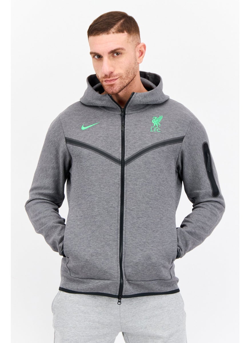Men Sportswear Fit Long Sleeve Outdoor Hooded Sweatshirt, Grey