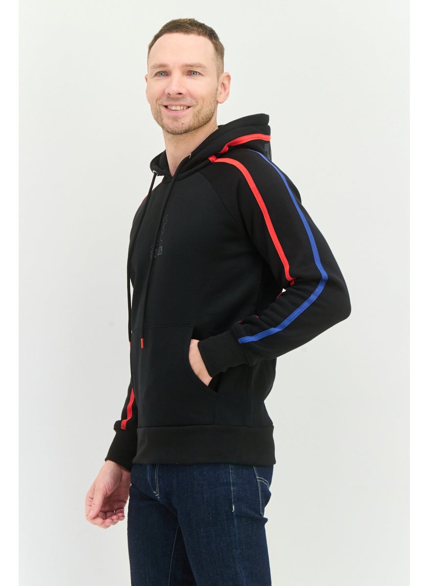 Men Graphic Print Long Sleeves Hooded Sweatshirt, Black