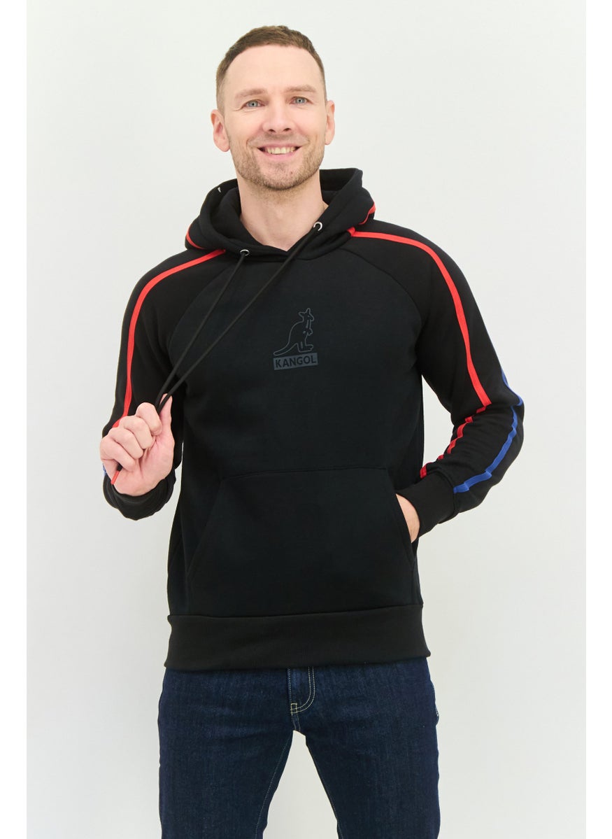 Men Graphic Print Long Sleeves Hooded Sweatshirt, Black