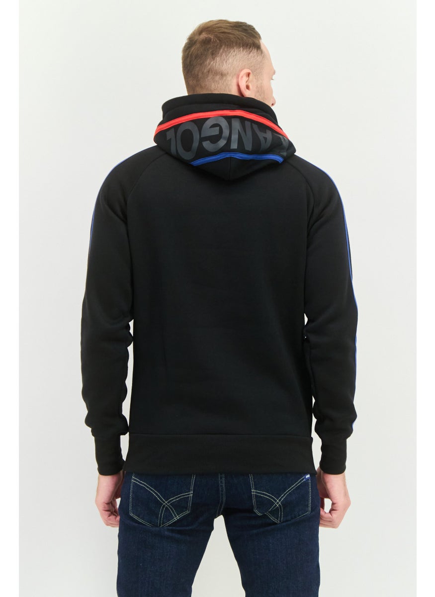 Men Graphic Print Long Sleeves Hooded Sweatshirt, Black