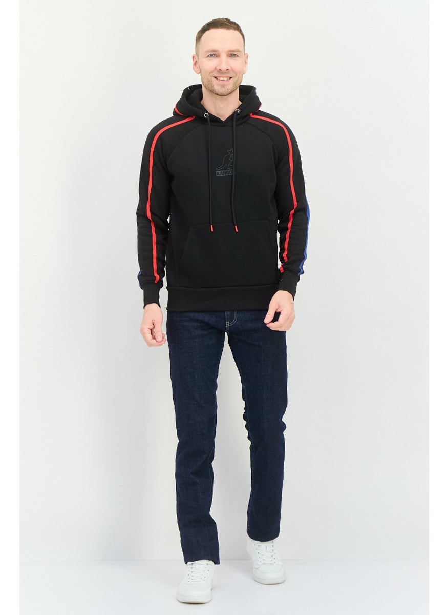 Men Graphic Print Long Sleeves Hooded Sweatshirt, Black