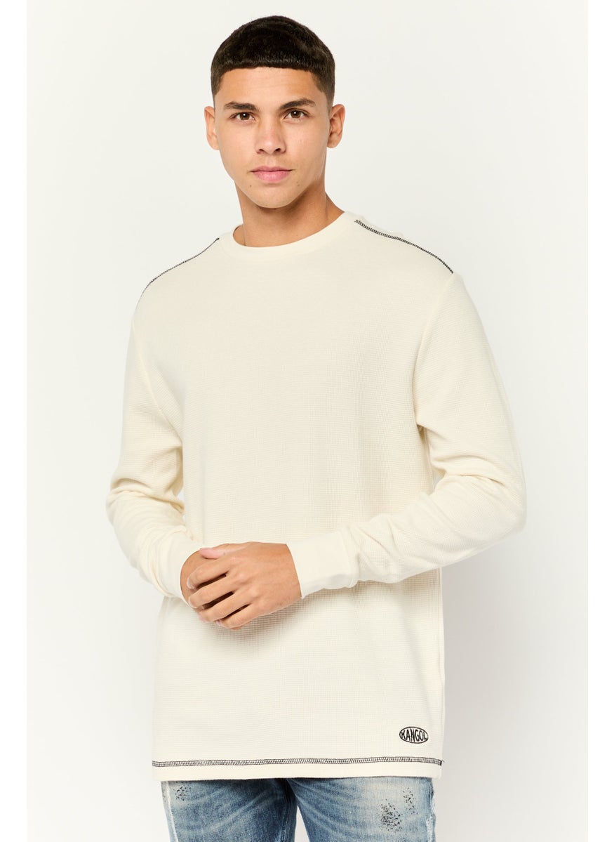 Men Crew Neck Embroidered Logo Long Sleeves Sweatshirt, Ivory