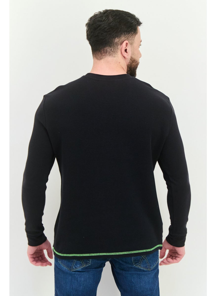 Men Crew Neck Embroidered Logo Long Sleeves Sweatshirt, Black