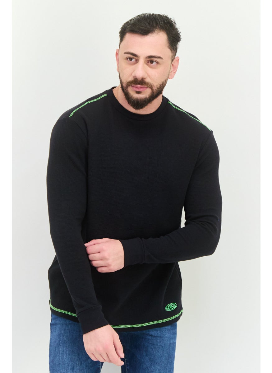 Men Crew Neck Embroidered Logo Long Sleeves Sweatshirt, Black