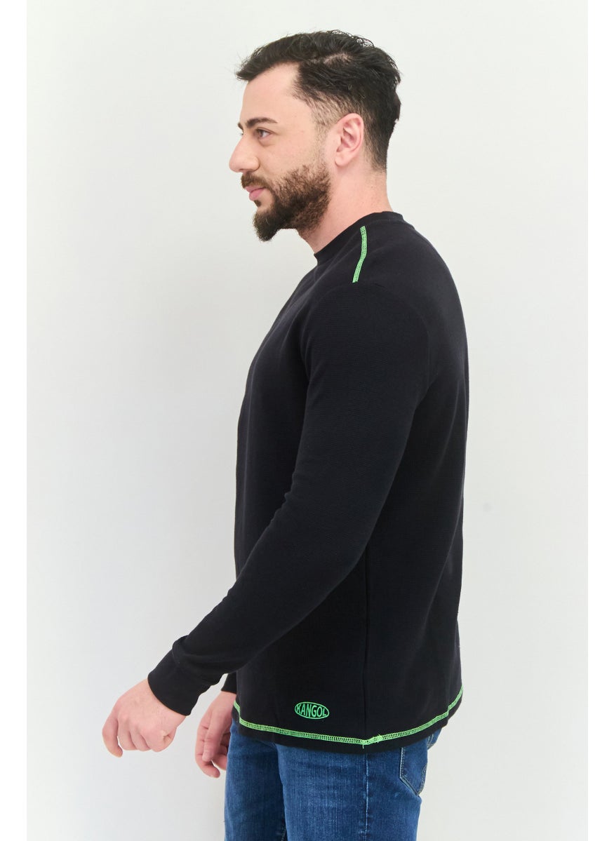 Men Crew Neck Embroidered Logo Long Sleeves Sweatshirt, Black
