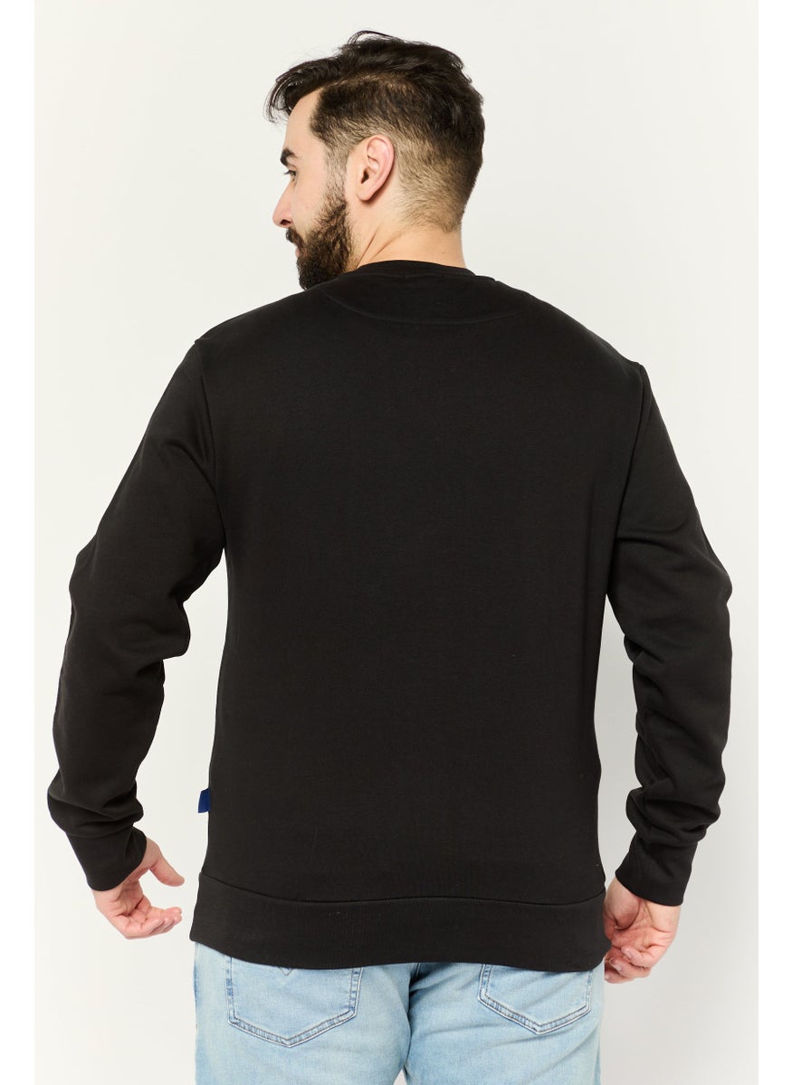 Men Crew Neck Graphic Print Long Sleeves Sweatshirt, Black