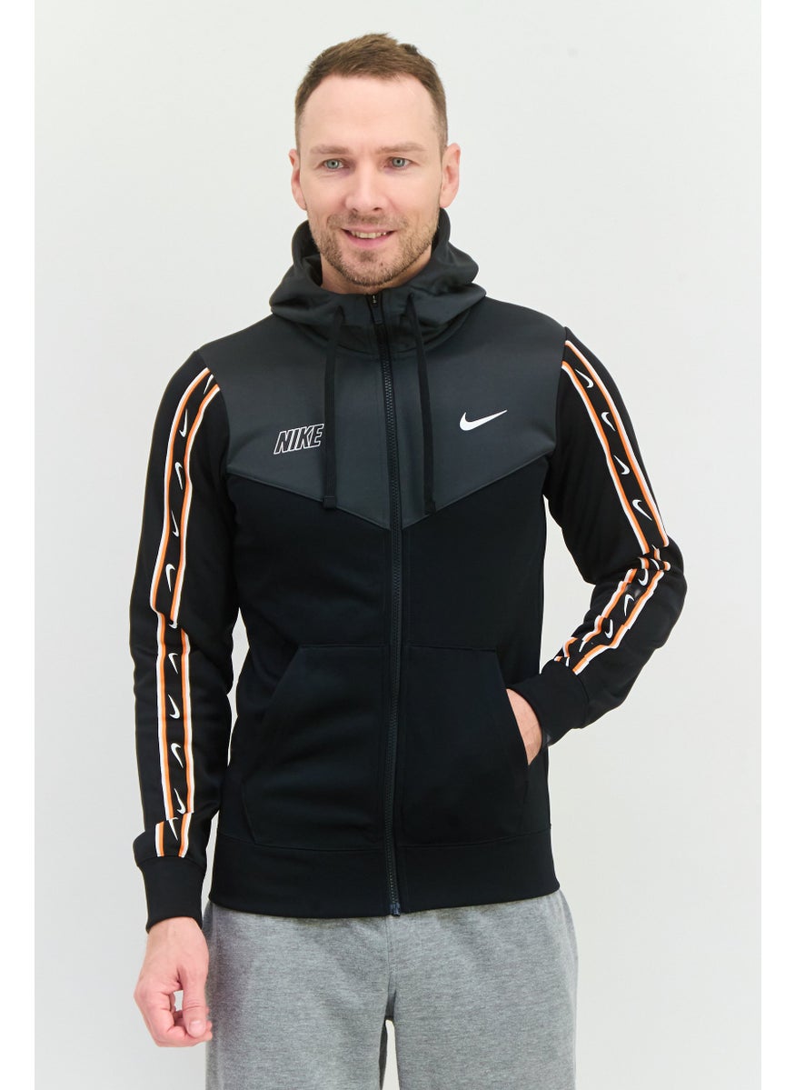 Men Sportswear Fit Long Sleeve Training Hooded Sweatshirt, Black