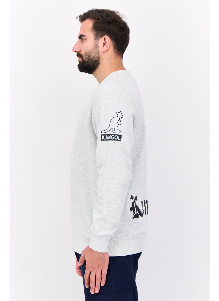 Men Ribbed Neck Graphic Long Sleeves Sweatshirt, Grey