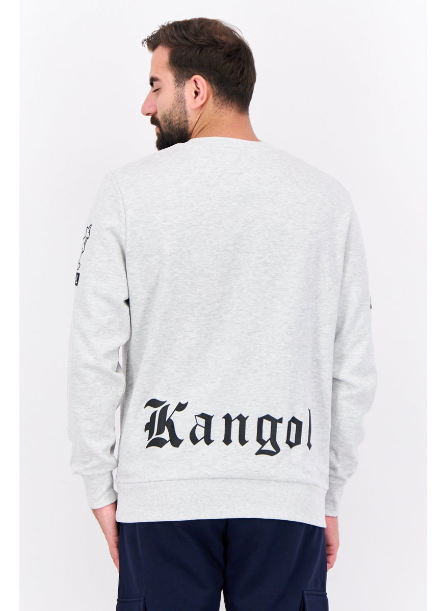Men Ribbed Neck Graphic Long Sleeves Sweatshirt, Grey