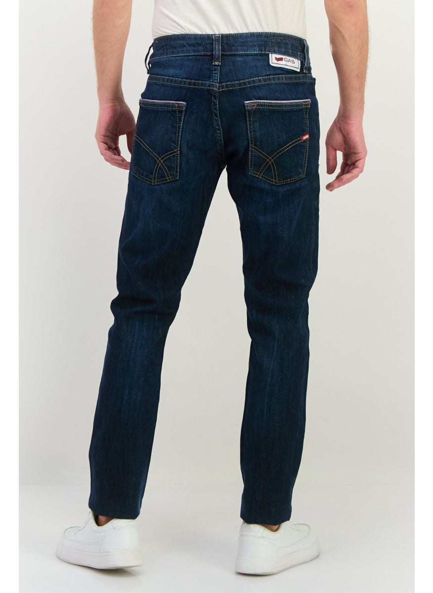 Men Carrot Fit Washed Denim Jeans, Blue