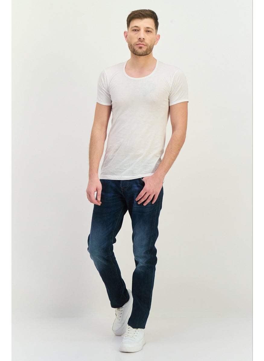 Men Carrot Fit Washed Denim Jeans, Blue