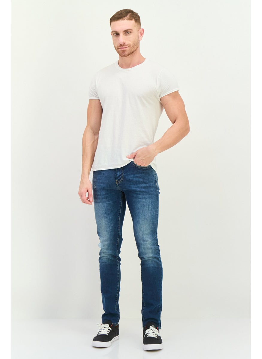 Men Skinny Fit Washed Denim Jeans, Blue
