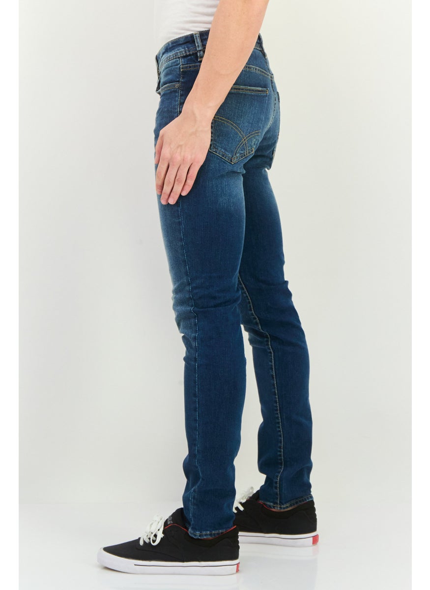 Men Skinny Fit Washed Denim Jeans, Blue