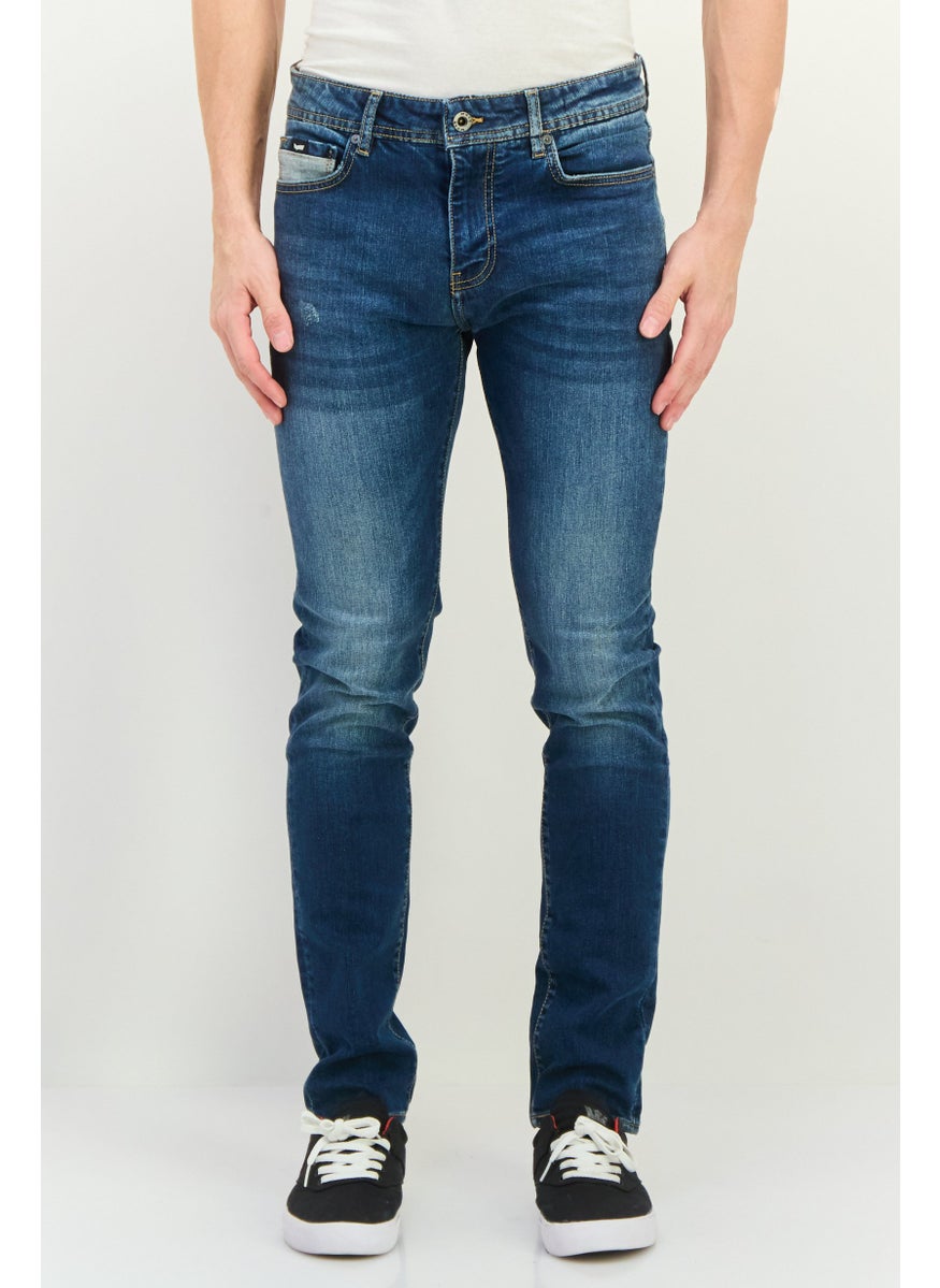 Men Skinny Fit Washed Denim Jeans, Blue