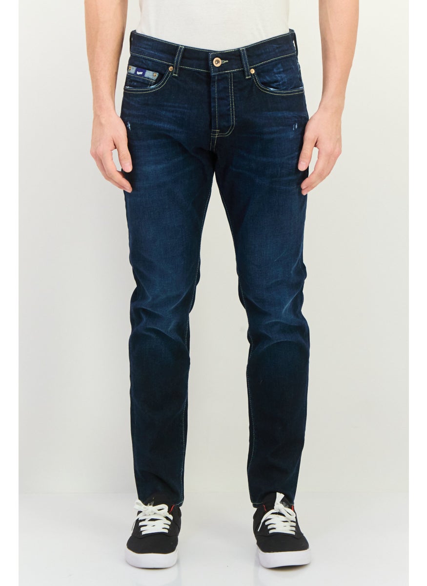 Men Carrot Fit Washed Stretchable Denim Jeans, Blue