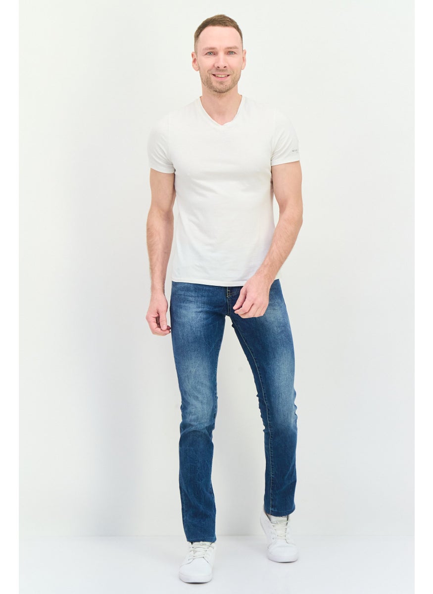 Men Slim Fit Brand Logo Stretchable Jeans, Blue