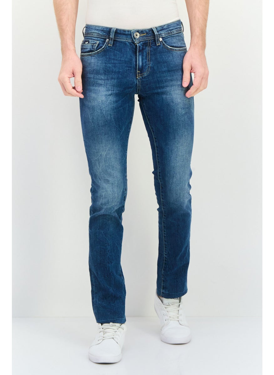 Men Slim Fit Brand Logo Stretchable Jeans, Blue