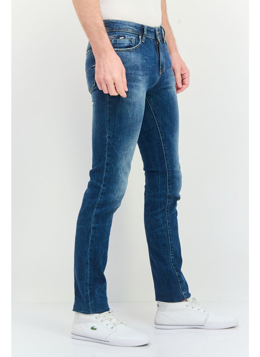 Men Slim Fit Brand Logo Stretchable Jeans, Blue