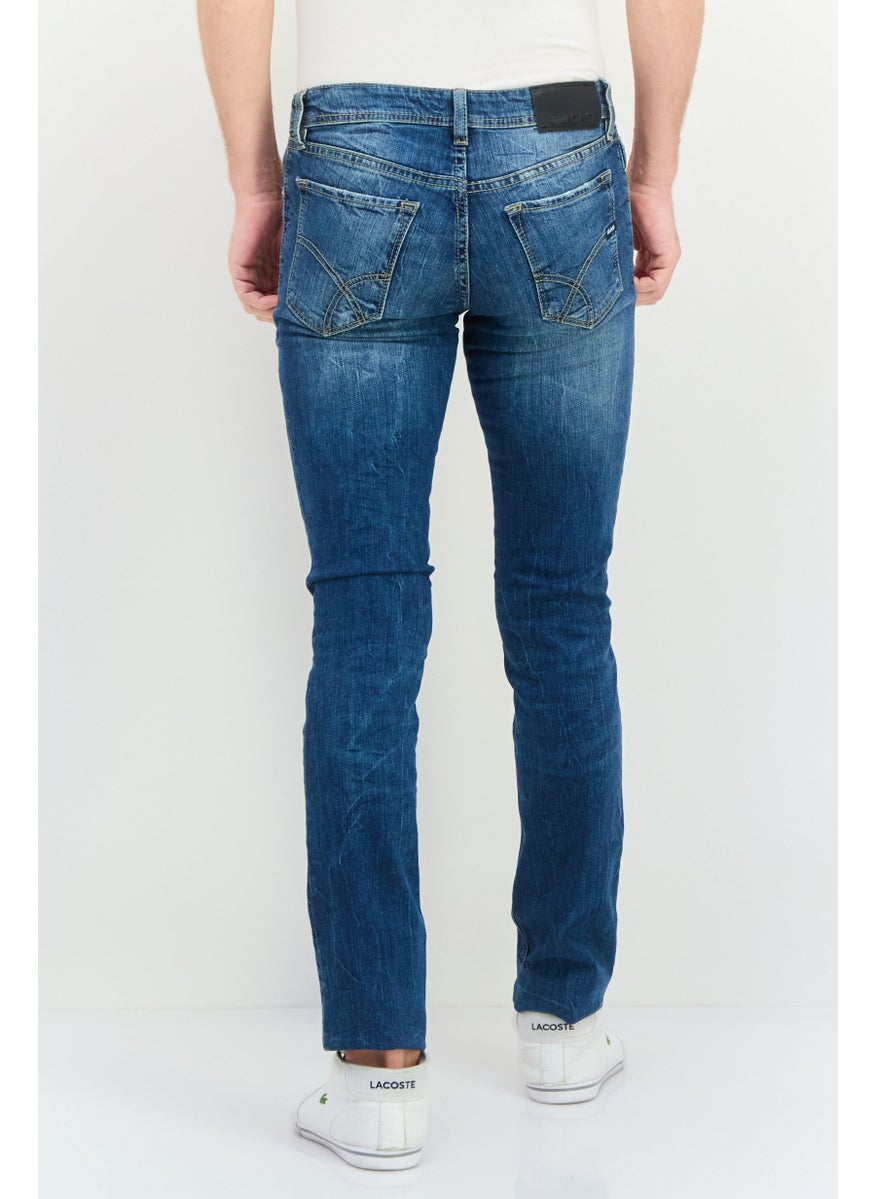 Men Slim Fit Brand Logo Stretchable Jeans, Blue