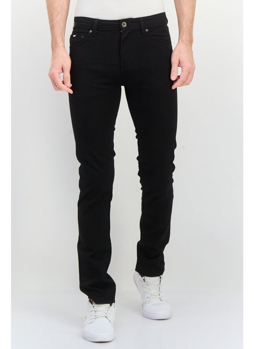 Men Slim Fit Plain Stretchable Albert Jeans, Black