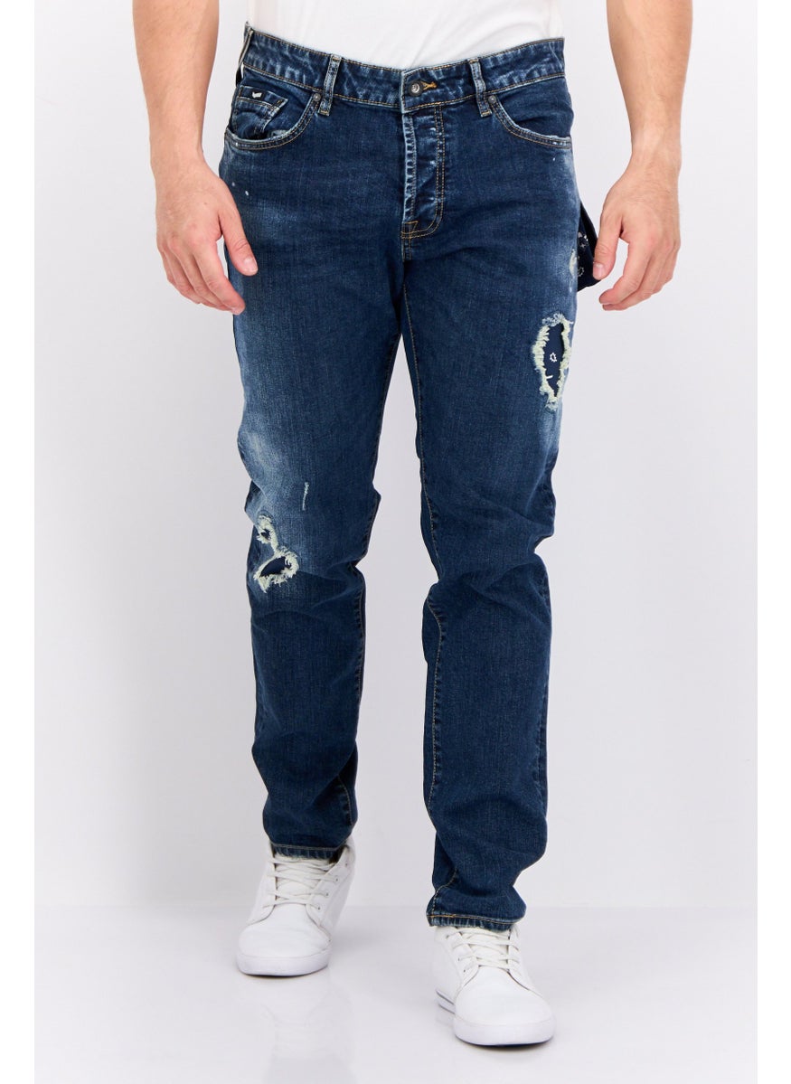 Men Carrot Fit Rip Stretchable Jeans, Blue