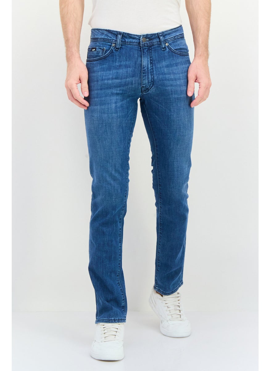 Men Slim Fit Washed Stretchable Denim Jeans, Blue