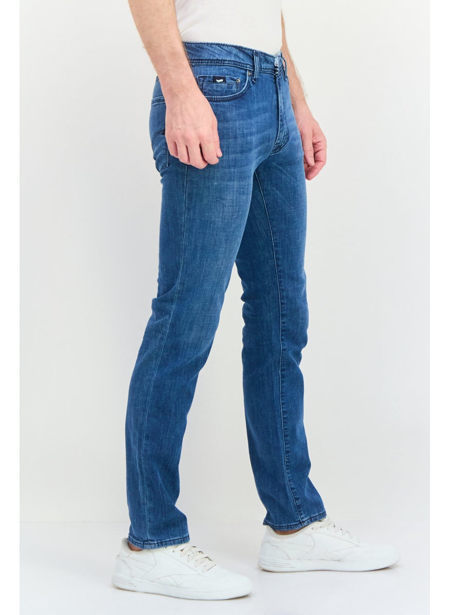 Men Slim Fit Washed Stretchable Denim Jeans, Blue