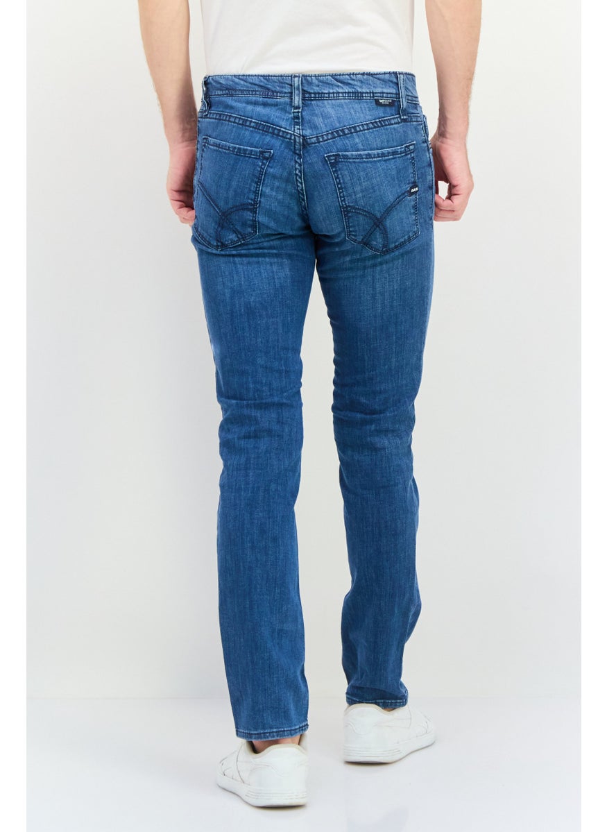 Men Slim Fit Washed Stretchable Denim Jeans, Blue