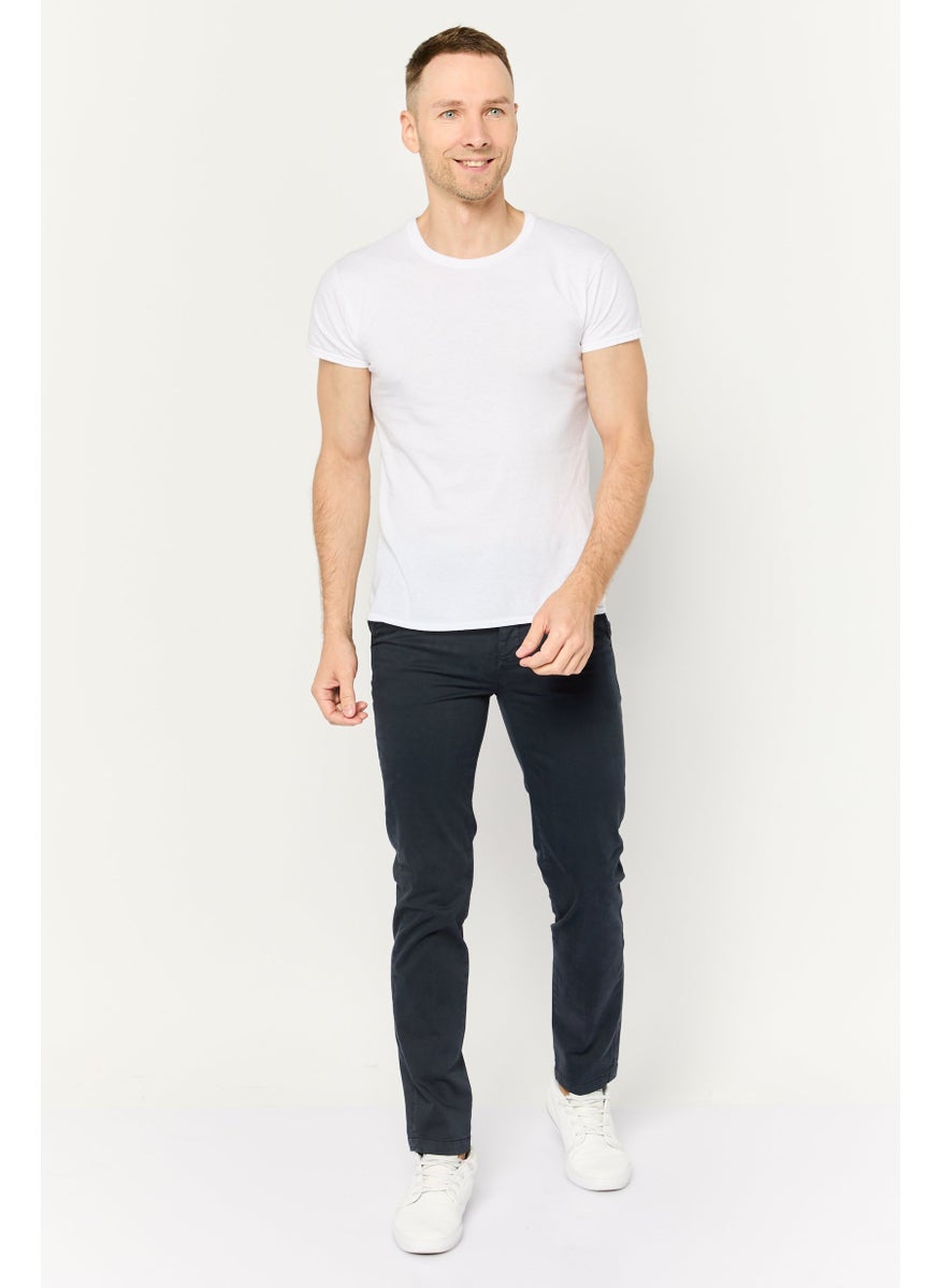 Men Slim Fit Solid Chino Pants, Navy Blue