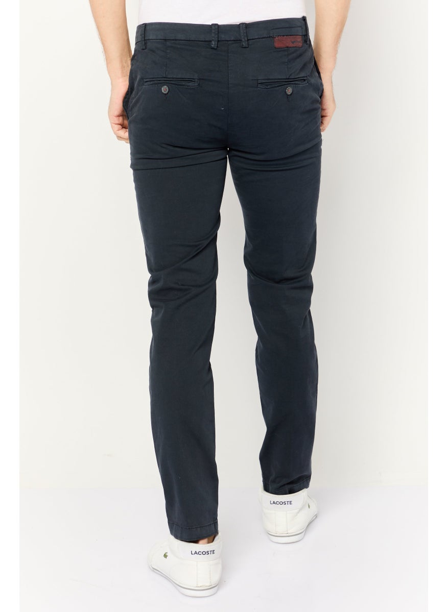 Men Slim Fit Solid Chino Pants, Navy Blue