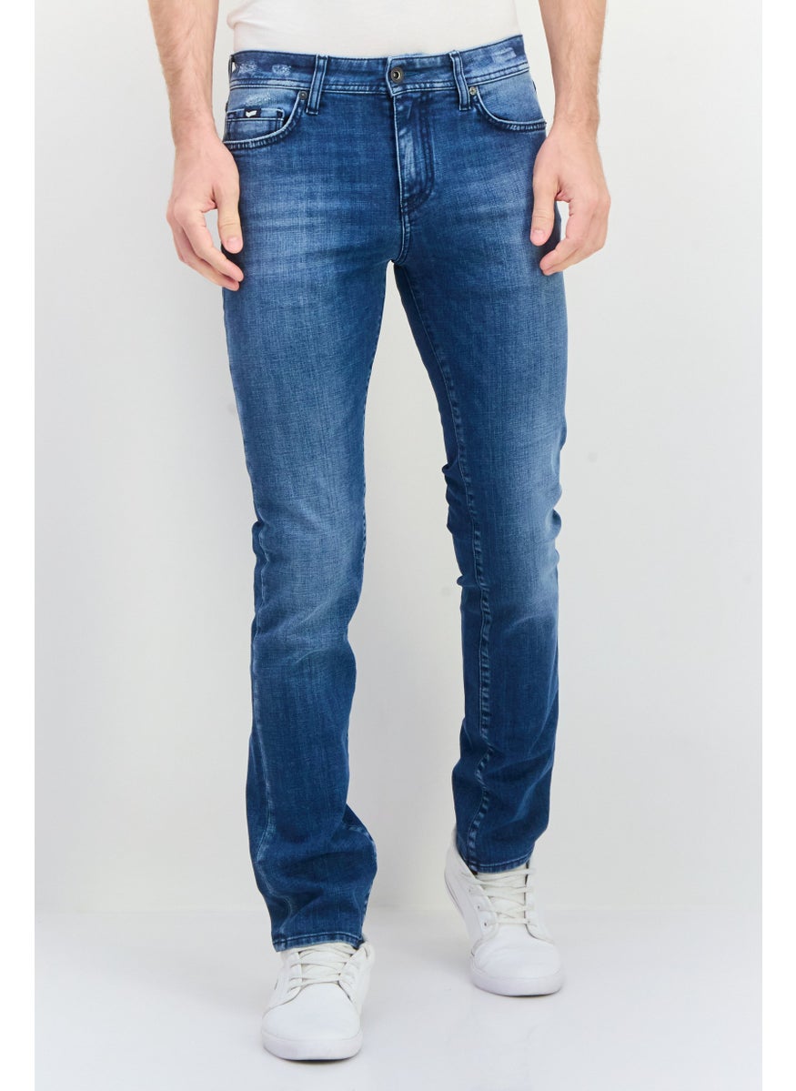 Men Regular Fit Wash Stretchable Denim, Blue