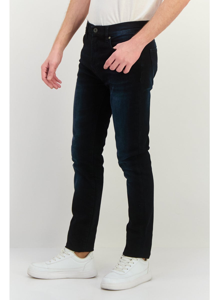 Men Skinny Fit Washed Stretchable Sax Jeans, Dark Navy