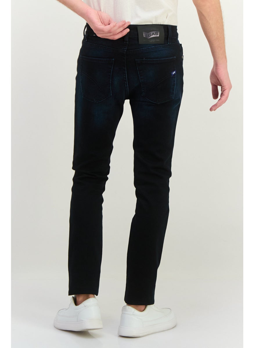 Men Skinny Fit Washed Stretchable Sax Jeans, Dark Navy