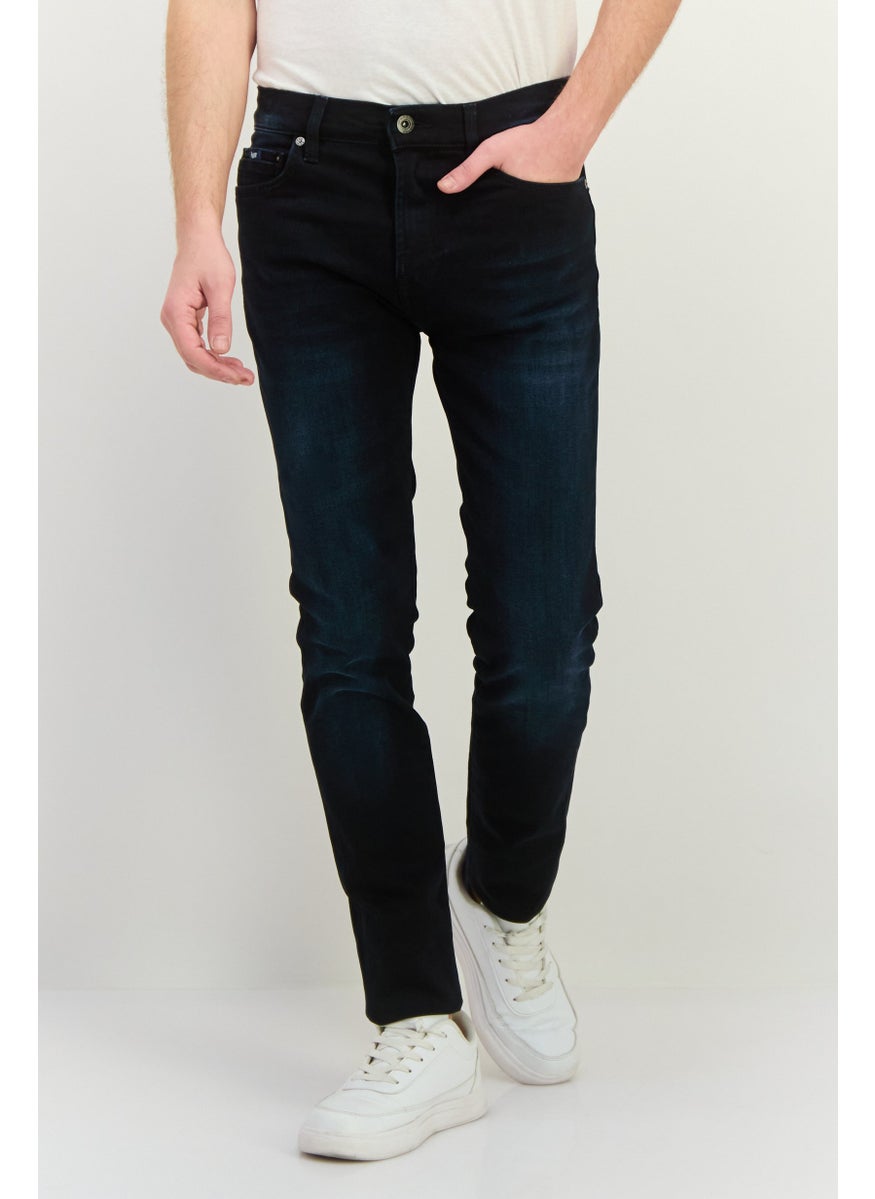Men Skinny Fit Washed Stretchable Sax Jeans, Dark Navy