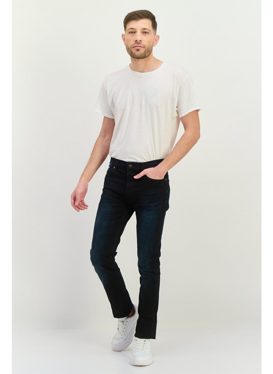 Men Skinny Fit Washed Stretchable Sax Jeans, Dark Navy