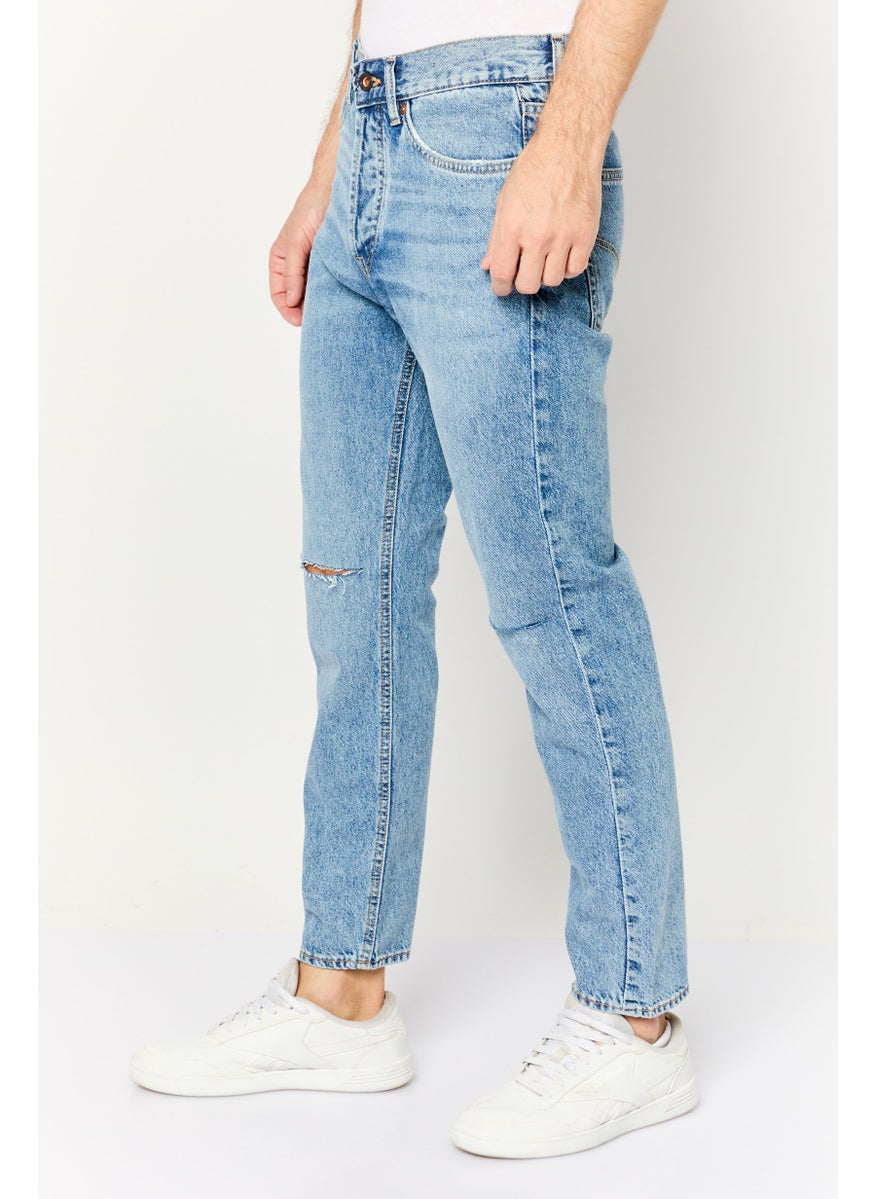 Men Tapered Fit Rip Non Stretchable Denim Jeans, Blue