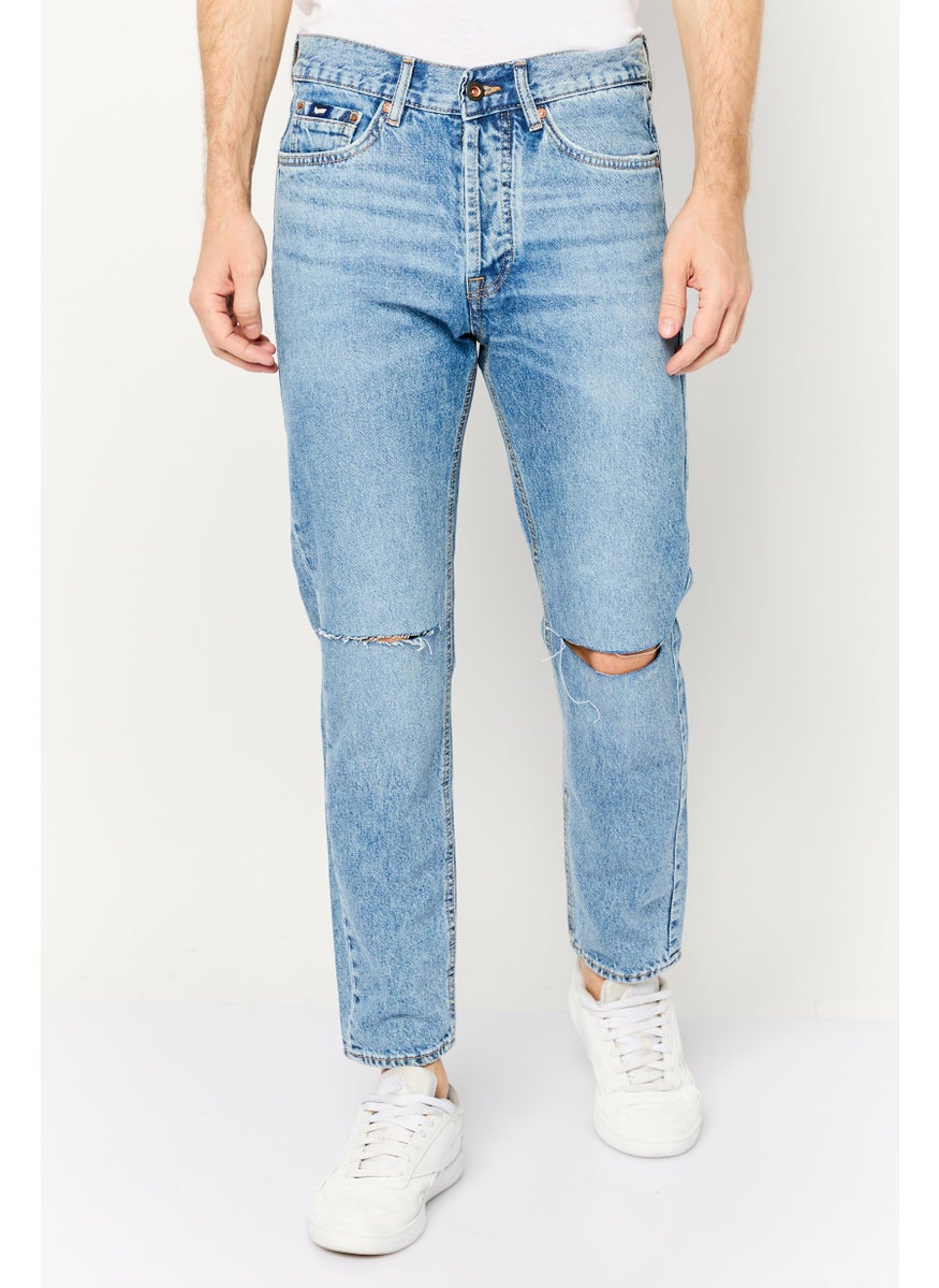 Men Tapered Fit Rip Non Stretchable Denim Jeans, Blue