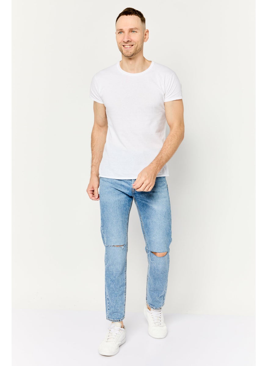 Men Tapered Fit Rip Non Stretchable Denim Jeans, Blue