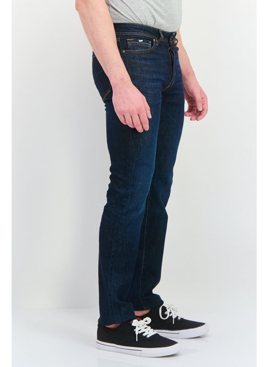 Men Slim Fit Wash Stretchable Denim Jeans, Navy
