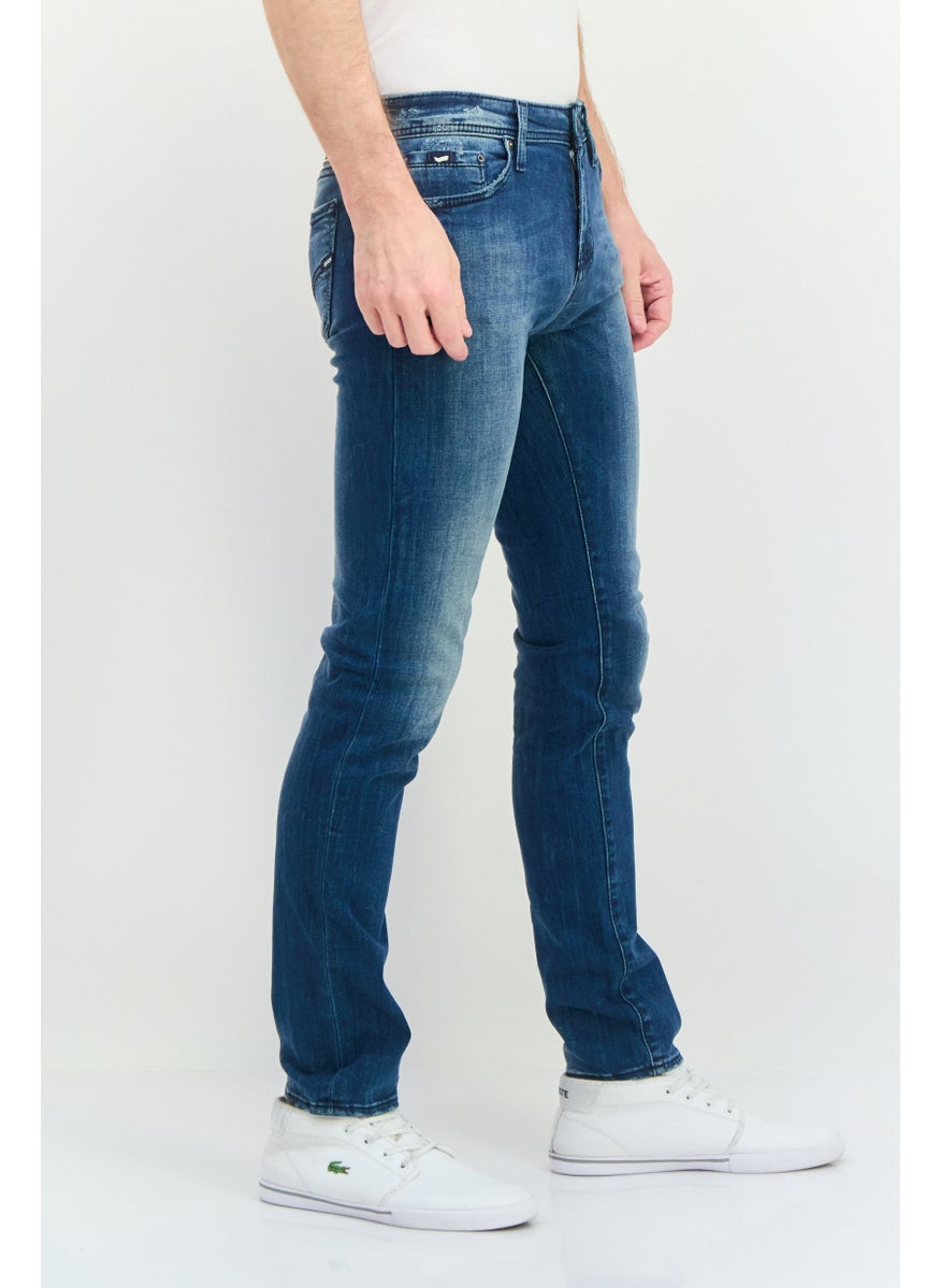 Men Skinny Fit Washed Stretchable Jeans, Blue